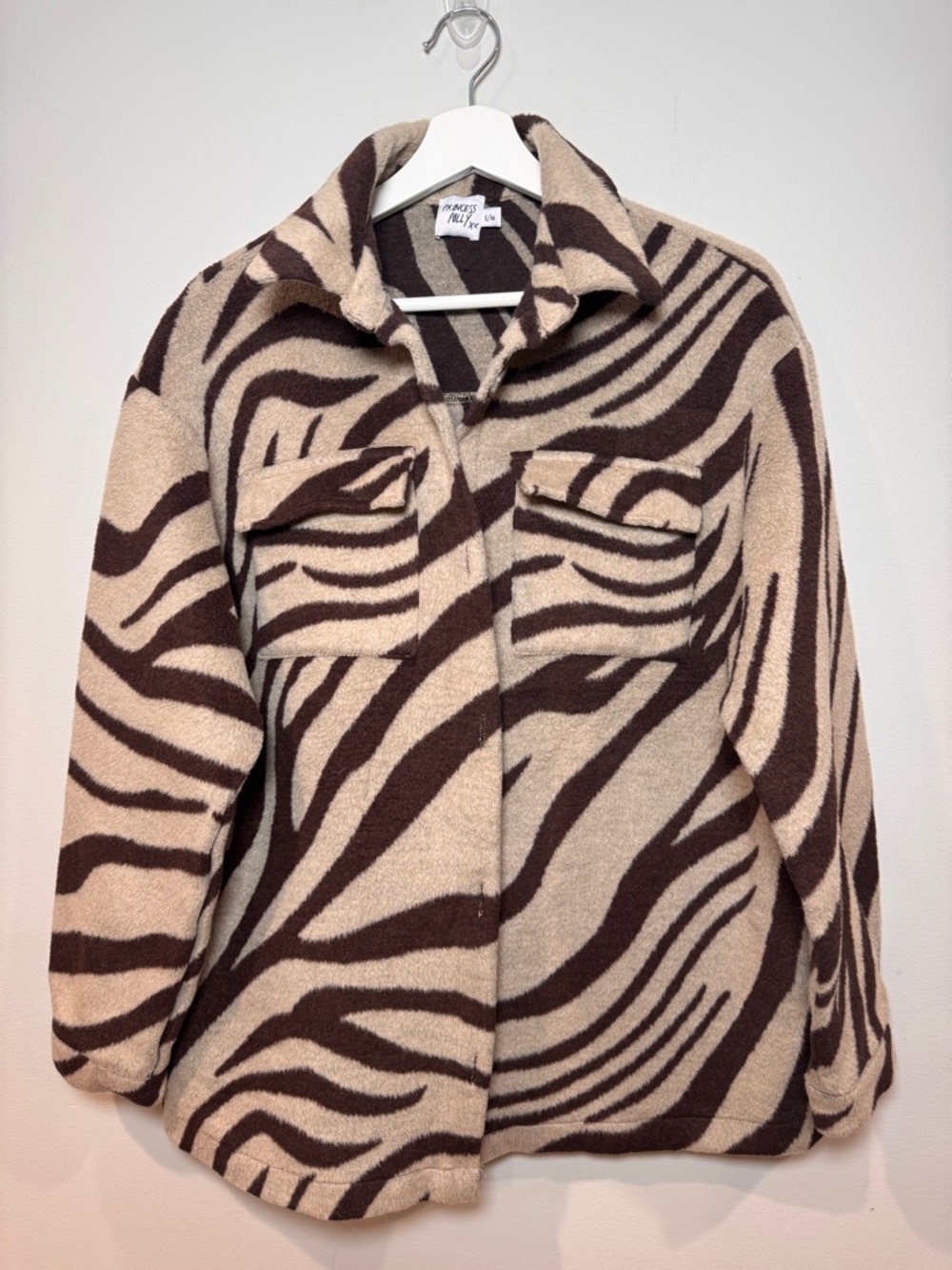 Princess Polly Zebra Print Button Up Top Size S/M Brown Tan